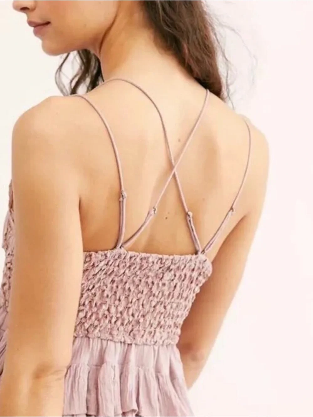 NWT Free People Adella Mauve Lace and Ruffle Top